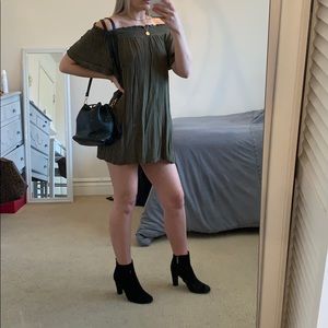 olive green off the shoulder dress